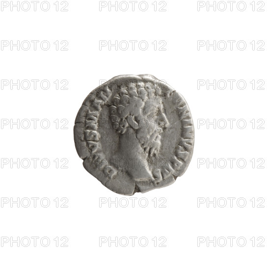 Denarius, Marcus Aurelius (121–180; Roman emperor 161–180), posthumous issue for Commodus (161–192; Roman emperor 177–192). Obverse: head of Marcus Aurelius without a cap facing right, inscription DIVVS M AN - ONINVS PIVS all around. Reverse: eagle standing on a thunderbolt facing right, head turned left, inscription CONSECRATIO circumferential. Iconography: animals, eagles, thunderbolts; Marcus Aurelius and Commodus. Date: after 180. Culture/place: Roman Empire, Rome. Medium: coin. Measurements: diameter 16.5–17.5 mm, weight 2.85 g, axis 345°.