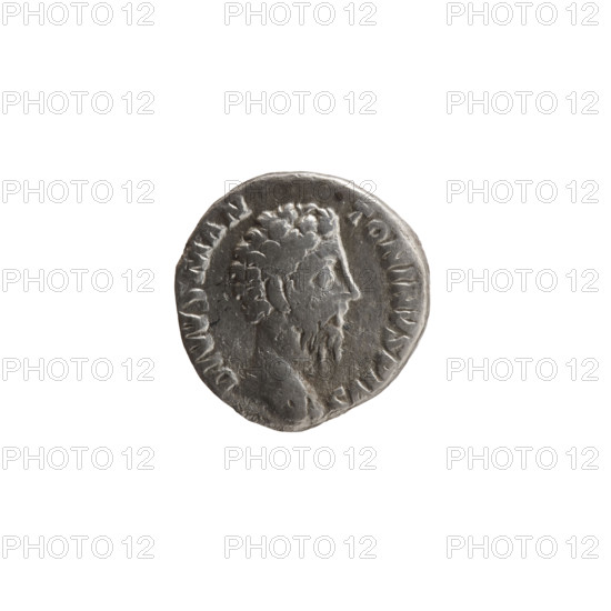 Denarius, Marcus Aurelius (121–180; Roman Emperor 161–180), posthumously issued by Commodus (161–192; Roman Emperor 177–192). Obverse: Head of Marcus Aurelius, bare, facing right, legend DIVVS M AN – TONINVS PIVS. Reverse: Eagle standing on an altar decorated with a garland, facing right, head turned left, legend CONSECRATIO. Date: 180. Culture: Roman Empire (27 BC–476). Place: Rome. Medium: silver coin. Diameter: 16.0 mm. Weight: 2.50 g. Axis: 180°.