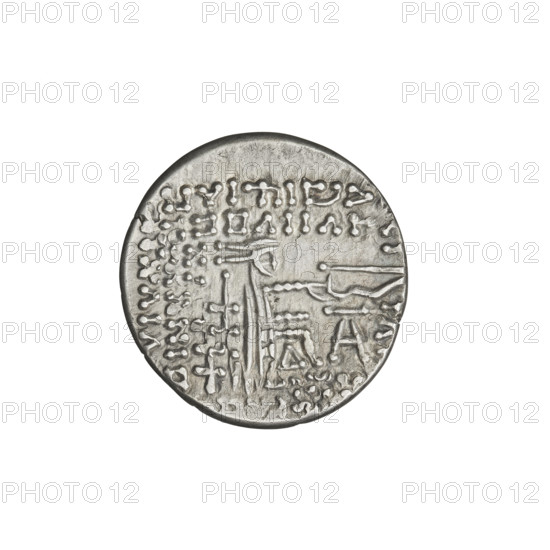 Drachma, Vologases III (105–147). Obverse: head of Vologases III in tiara, king turned to the left. Reverse: Arsakes I (Arsakes on the throne, ca. 247–217 BCE) sitting on the throne, bow in hand, turned to the right; below the arch — monogram. Iconography: bows (armed), heads, diadems, Arsakes on the throne. Date/location: 105–147, Ecbatana, Parthia (Iran). Coin, weight 3.30 g.