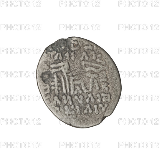 Drachma of Vologases III (105–147). Obverse: Bust of Vologases III wearing tiara and diadem, facing left. Reverse: Arsakes seated on the throne, holding a bow in his hand, facing right, below the arch — monogram. Iconography: bows (armed), helmets, heads, Arsakes I (King of Parthians; ca. 247–217 BC) — diadems, busts; Arsakes on the throne. Parthian Kingdom, Ecbatana (Iran). Coin: diameter 18.0–20.0 mm, weight 2.90 g.