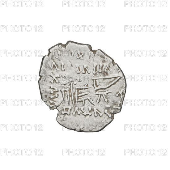 Drachma of Artabanos IV (king of Parthia; 213–224 AD). Obverse: bust of Artabanos IV wearing a tiara, king facing left. Reverse: Arsakes seated on a throne, holding a bow, facing right; below the arch – monogram. Iconography: helmets, Arsakes I (king of Parthia; ca. 247–217 BC) — Arsakes on the throne, heads, bows (armed), tiaras. Date: 213–227. Place: Ecbatana, Parthia (Iran). Coin: diameter 18.0–20.0 mm; weight 3.65 g.