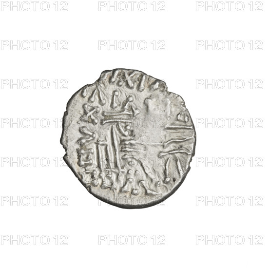 drachma, Artabanos IV (king of Parthia; 213–224 AD). Obverse: bust of Artabanos IV wearing a tiara, facing left. Reverse: Arsakes I (king of Parthia; ca. 247–217 BC) seated on the throne, bow in hand, facing right, below the arch – monogram. Iconography: bows (armed), Arsakes on the throne, heads, tiaras. Date: 213–227. Place: Parthia, Ecbatana, Iran. Coin: dia. 17.5 × 19.0 mm, weight 3.30 g.