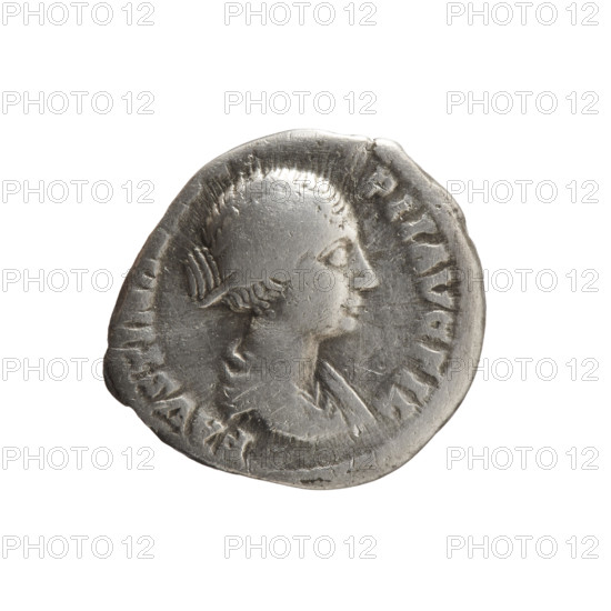 Denarius, Faustina the Younger (ca. 130–176; Roman empress 161–176; Augusta 147–161). Obverse: draped bust of Faustina II facing right, inscribed FAVSTINAE — PII AVG FIL. Reverse: Laetitia standing left, holding a diadem in her right hand and a long scepter in her left, inscribed LAETITIAE PVBLICAE. Date ca. 147–161, Roman Empire (27 BC–476), Rome. Coin: diameter 16.5–18.5 mm, weight 3.20 g, axis 180°.