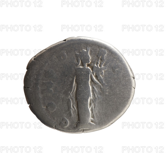Denarius, Faustina the Younger (ca. 130–176; Roman empress 161–176) (Augusta 147–161). Obl: Draped bust of Faustina II facing right, inscription 'FAVSTINA AVG ANTONINI AVG PII FIL'. Rev: Concordia (personification) stands frontally, head turned right, lifts the folds of her robe with her right hand and holds a cornucopia in her left, inscription 'CONCORD'. Date: 147–161. Roman Empire (27 BC–476), Rome. Coin; diameter 16.5–19.5 mm; weight 2.77 g; axis 180°.