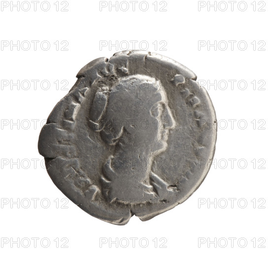 Denarius depicting Faustina the Younger (ca. 130–176; Roman empress 161–176; Augusta 147–161). Obverse: draped bust of Faustina II facing right, inscription FAVSTINA AVG - PII AVG. Reverse: Concordia seated left, holding a flower in her right hand, resting her left on a cornucopia, globe under the seat, inscription CONC - ORDI. Iconography includes Concordia, flowers, personifications, cornucopias, globes. Date ca. 147–161, Roman Empire, Rome. Coin: diameter ~18.0–18.5 mm, weight 2.90 g, axis 180°.