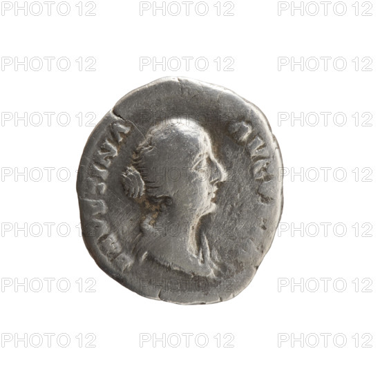 Denarius, Faustina the Younger (ca. 130–176; Roman empress 161–176; Augusta 147–161). Obverse: draped bust of Faustina II facing right, inscribed FAVSTINA · AVGV. Reverse: Concordia standing left, holding a patera in her right hand and a cornucopia in her left, inscribed AVGVST · PII FIL. Roman Empire, ca. 147–161. Coin. Diameter 16.0–17.5 mm, weight 2.60 g, axis 0°.