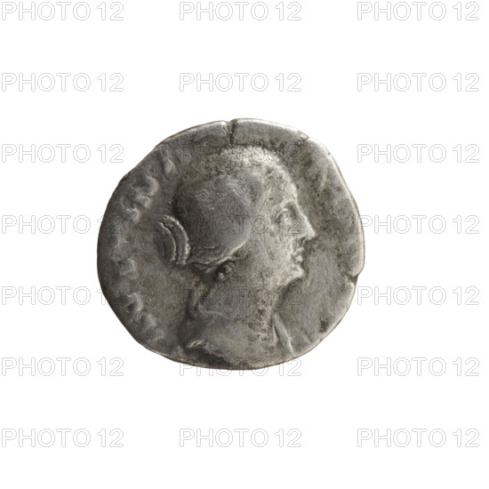Denarius of Faustina the Younger (ca. 130–176; Roman empress 161–176; Augusta 147–161). Obverse: draped bust of Faustina II facing right, inscription FAVSTINA AVGVSTA. Reverse: Spes (personification) standing left, holding a flower in her right hand and lifting the hem of her robe with her left hand, inscription V GVS PII FIL. Date attribution 147–161, Roman Empire (27 BC–476), Rome. Coin: silver; diameter 15.0–16.5 mm, weight 2.20 g, axis 180°.