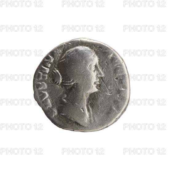 Denarius of Faustina the Younger (ca. 130–176; Roman empress 161–176; Augusta 147–161). Obverse: draped bust of Faustina II facing right, inscribed FAVSTIN-A-AVGVSTA. Reverse: Spes standing left, holding a flower in her right hand and lifting the hem of her robe with her left hand, inscribed AVGV-TI-PII-FI. Date: 147–161. Roman Empire, Rome. Coin; diameter 15.5–16.0 mm, weight 2.65 g, axis 0°.