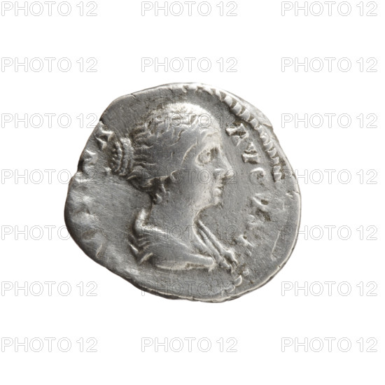 denarius, Faustina the Younger (ca. 130–176; Roman empress 161–176) (Augusta 147–161). Draped bust of Faustina II facing right, legend VSTI - AVG. Reverse: Venus stands left, holds Victoria in her outstretched right hand, rests her left hand on a shield placed on a helmet, legend AVGVS - TI - PII FIL. Iconography: Roman deities, helmets, Venus, shields, Victoria. Date: 147–161. Roman Empire (27 BC–476). Rome. Coin; diameter 16.5–18.0 mm; weight 3.30 g; axis 180°.
