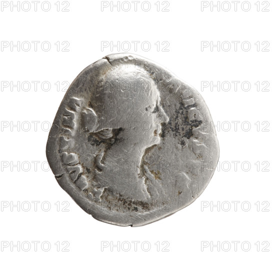 Denarius of Faustina the Younger (ca. 130–176; Roman empress 161–176). Obverse: draped bust of Faustina II facing right, legend FAVSTINA·AVGVSTA. Reverse: Venus standing left, holding Victoria in her outstretched right hand and resting her left hand on a shield placed on a helmet, legend I·PII·FIL. Roman Empire (27 BC–476 AD), Rome. Coin; diameter 18.0 mm, weight 3.12 g, axis 0°.