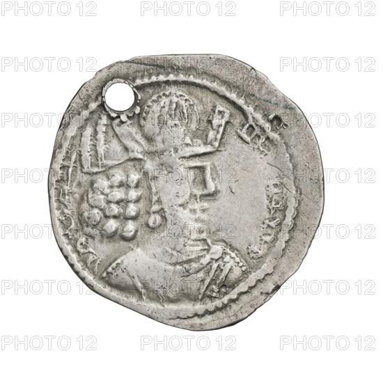 drachma, Shapur II (ruler of Persia; 309–379), Obv.: Bust of Shapur II facing right; on his head a crown with a korymbos. Pehlevi inscription. Rev.: Fire altar, in its flames a male bust facing right; on the sides stand two male figures facing each other, both holding barsomas in their hands; pearl rim. Pehlevi inscription. 309–379, Persia, Sassanid art, Sassanid Kingdom, fire altar, coin, diameter 23.0 mm, weight 3.30 g