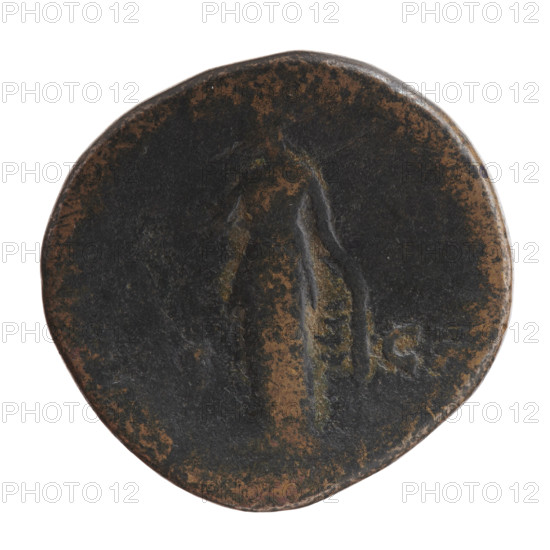 Sestertius of Faustina the Younger (ca. 130–176; Roman empress 161–176; Augusta 147–161). Obverse: draped bust of Faustina II facing right, legend FAVSTINA · AVGV. Reverse: Spes standing left, holding a flower in her right hand and lifting the hem of her robe with her left, legend VGVS · IL, in SC fields. Date: 147–161. Rome, Roman Empire (27 BC–476). Coin; diameter 28.0–29.0 mm; weight 21.10 g; axis 180°.