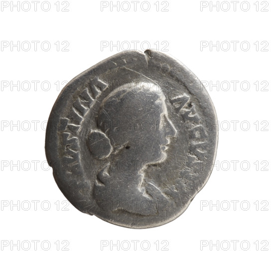 Denarius, Faustina the Younger (ca. 130–176; Roman empress 161–176), Marcus Aurelius (121–180; Roman emperor 161–180), issuer. Obverse: Bust of Faustina II in drapery facing right, inscription 'FAVSTINA · AVGVSTA' all around. Reverse: Ceres (mythology) in a veil sitting on a basket (cista) facing left, holding ears of corn in her extended right hand and a short torch in her left, inscription 'C · RES' all around. Iconography: Roman deities, ears of corn, torches. Date: ca. 161–176. Place: Rome, Roman Empire (27 BC–476). Object type: coin (denarius). Dimensions: diameters 17.5 mm and 19.0 mm, weight 2.60 g, axis 15°.