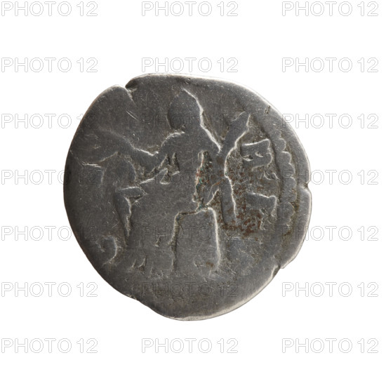 Denarius featuring Faustina the Younger (ca. 130–176; Roman empress 161–176) and Marcus Aurelius (121–180; Roman emperor 161–180). Obverse: Bust of Faustina II in drapery facing right, legend 'FAVSTINA - AVGVSTA'. Reverse: Ceres seated in a veil on a basket (cista) facing left, holding ears of corn in her extended right hand and a short torch in her left, legend 'C - RES' (iconography: Roman deities, ears of corn, torches). Date: 161–176. Roman Empire, Rome. Coin; diameter 17.5–19.0 mm, weight 2.60 g, axis 15°.