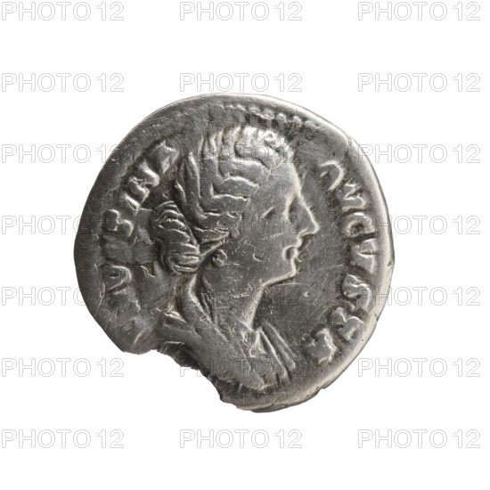 Denarius of Faustina the Younger (ca. 130–176; Roman empress 161–176). Obverse: Bust of Faustina II in drapery facing right, legend 'FAV[T]INA·AVGVSTA' all around. Reverse: Ceres veiled, seated on a cista facing left, holding ears of corn in her extended right hand and a long torch in her left, legend 'C·E·RE' circumferential. Issuer: Marcus Aurelius (121–180; Roman emperor 161–180). Iconography: Roman deities, ears of corn, torches. Date: 161–176. Place: Rome, Roman Empire. Medium: coin (denarius). Diameter: 18.0–18.5 mm. Weight: 2.85 g. Axis: 15 degrees.