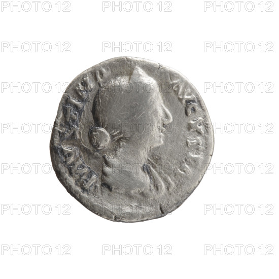 Denarius depicting Faustina the Younger (ca. 130–176), Roman empress (161–176) and Marcus Aurelius (121–180), issuer Marcus Aurelius. Obverse: bust of Faustina II in diadem and drapery facing right, FAVSTINA · AVGVSTA around. Reverse: Ceres veiled, standing left, holding ears of corn in her extended right hand and a torch in her left, C · E · RES around. Iconography: ears of corn, Ceres, torches, Roman deities. Date: 161–176. Roman Empire, Rome. Coin: diameter 16.5–17.0 mm, weight 2.85 g, axis 180°.