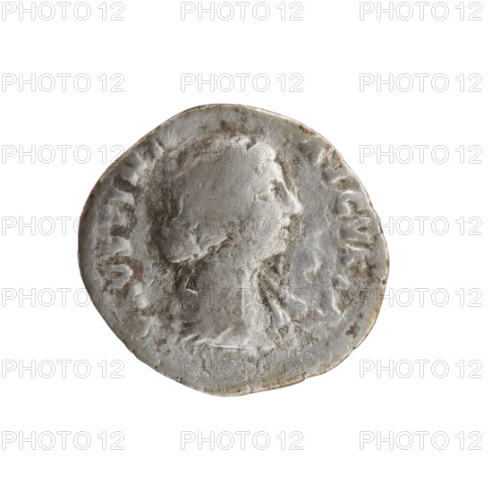 Denarius; Faustina the Younger (ca. 130–176; Roman empress 161–176) and Marcus Aurelius (121–180; Roman emperor 161–180), issuer; iconography: personifications, children, scepters, Fecunditas. Obverse: draped bust of Faustina II facing right, legend FAVS•INA•AVG V (variant). Reverse: Fecunditas standing right, holding a long scepter in her right hand and a child in her left, legend FECV...DITS (variant). Date: 161–176 CE, Roman Empire, Rome. Coin. Diameter: 17.0–18.5 mm; weight: 3.22 g; axis 180°.