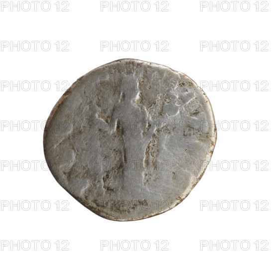 Denarius, Faustina the Younger (ca. 130–176; Roman empress 161–176), Marcus Aurelius (121–180; Roman emperor 161–180) (issuer). Draped bust of Faustina II facing right, inscribed FAVS·INA·AVGV. Reverse: Fecunditas standing right, holding a long scepter in her right hand and a child in her left, inscribed FECV…DITS (partial legend). Iconography: personifications, children, scepters, Fecunditas. Date: 161–176. Roman Empire; Rome. Coin: diameter 17.0–18.5 mm, weight 3.22 g, axis 180°.