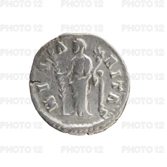Denarius of Faustina the Younger (ca. 130–176), Roman empress 161–176; issuer Marcus Aurelius (121–180), Roman emperor 161–180. Obverse: bust of Faustina II in drapery facing right, legend 'FAVSTINA - AVGVSTA.' Reverse: Hilaritas (personification) standing left, holding a palm branch in her right hand and a cornucopia in her left, legend 'HIL - A - RITAS.' Date ca. 161–176. Roman Empire, Rome. Coin: diameter 17.0–17.5 mm, weight 2.85 g, axis 0°.