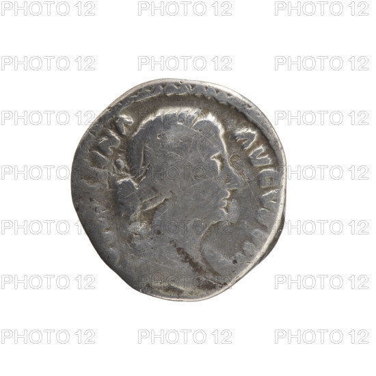 Denarius, Faustina the Younger (ca. 130–176; Roman empress 161–176), Marcus Aurelius (121–180; Roman emperor 161–180) (issuer). Obverse: Bust of Faustina II in drapery facing right, inscription 'FAUSTINA AVGVSTA' all around. Reverse: Hilaritas standing left, holding a palm branch in her right hand and a cornucopia in her left, inscription 'HILARITAS' all around. Date: 161–176, Roman Empire (27 BC–476), Rome. Coin: diameter 17.0–17.5 mm, weight 2.65 g, axis 180 degrees.
