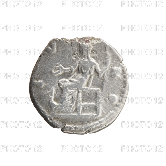 Denarius, Marcus Aurelius (121–180; Roman emperor 161–180), issuer; Faustina the Younger (c. 130–176; Roman empress 161–176), depicted. Obverse: Bust of Faustina II in drapery facing right, inscription FAVSTINA · AVGVSTA around. Reverse: Juno (veiled) seated facing left, holding a patera in her right hand and a scepter in her left, a peacock at her feet on the left; inscription I V–N O circumferential. Iconography: Juno, scepters, paterae, peacocks, Roman deities; Faustina the Younger — iconography. Date: 161–176. Culture/place: Roman Empire (27 BC–476), Rome. Object type/material: coin (denarius). Dimensions: diameter 16.5–17.0 mm, weight 2.50 g, axis 180°.