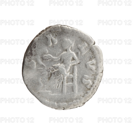 Denarius, Faustina the Younger (ca. 130–176; Roman empress 161–176), Marcus Aurelius (121–180; Roman emperor 161–180) (issuer). Obverse: Bust of Faustina II in drapery facing right, inscription FAVSTINA · AVGVSTA. Reverse: Salus seated on a throne facing left, feeding a snake wrapped around an altar with a patera in her outstretched right hand, left hand resting on the back of the seat, inscription S · A · LVS. Iconography: personifications, snakes, pateras, altars; Salus (personification). Date: 161–176. Roman Empire, Rome. Coin: silver denarius; diameter 17.5–18.0 mm; weight 2.90 g; axis 180°.