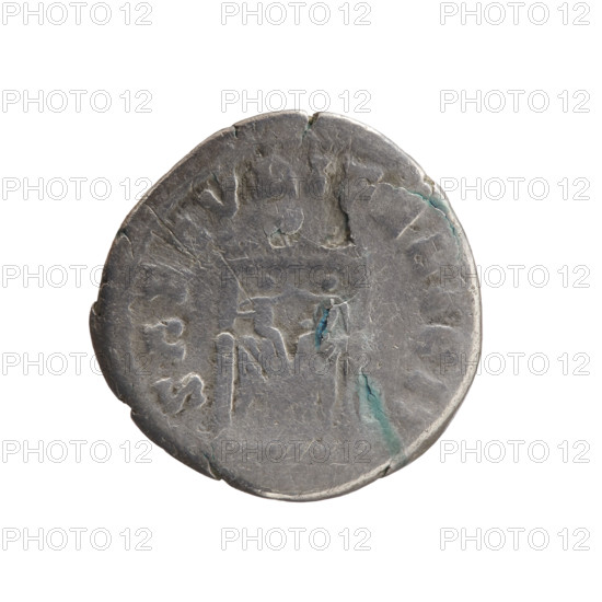 Denarius of Faustina the Younger (ca. 130–176; Roman empress 161–176) issued under Marcus Aurelius (121–180; Roman emperor 161–180). Obverse: draped bust of Faustina II facing right, legend 'FAVSTINA AVGVSTA'. Reverse: draped throne (pulvinar) on which two children—twins Commodus and Antoninus—are seated, legend 'SAECVLI FELICIT'. Iconography: pulvinar with two children, thrones. Date: 161–176. Roman Empire, Rome. Coin: silver denarius, diameter 18.0 mm, weight 2.48 g, axis 180°.