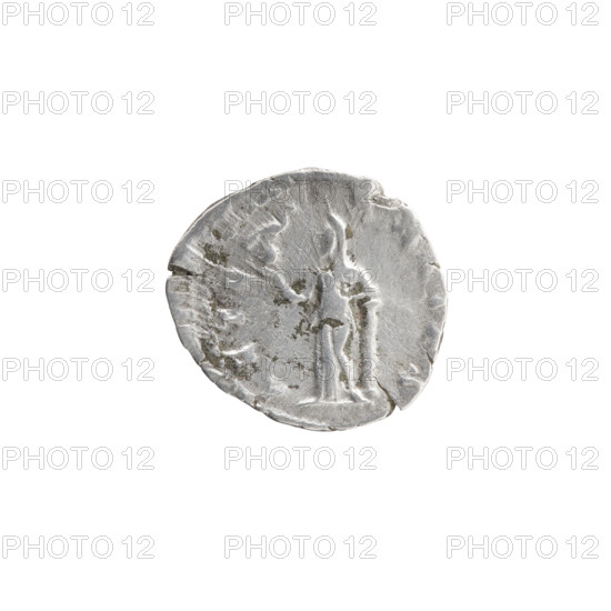 Denarius, Faustina the Younger (ca. 130–176; Roman empress 161–176) (posthumous), Marcus Aurelius (121–180; Roman emperor 161–180) issuer. Obverse: bust of Faustina II in drapery facing right, inscription DIVA FAVSTINA PIA. Reverse: Aeternitas in a veil standing left, holding a globe with a phoenix in her right hand, resting her left hand on a column, inscription AETERNITAS. After 176, Rome, Roman Empire (27 BC–476). Coin; diameter 17.0–18.0 mm; weight 2.10 g; axis 180°.