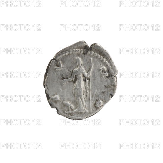 Denarius of Faustina the Younger (ca. 130–176), Roman empress (161–176); issuer Marcus Aurelius (121–180), Roman emperor (161–180). Obverse: Bust of Faustina II in drapery facing right, inscribed FAVSTINA·AVGVSTA. Reverse: Juno veiled, standing left, holding a patera in her right hand and a long scepter in her left, a peacock at her feet; legend I V—N O circumferential. Iconography includes Juno, peacocks, pateras, scepters, and representations of Faustina the Younger. Roman Empire (27 BC–476), Rome. Coin: diameter 17.5–19.5 mm, weight 2.90 g, axis 180°.