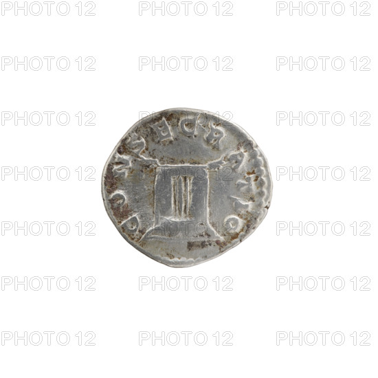 Denarius, Faustina the Younger (ca. 130–176; Roman empress 161–176) (posthumous), Marcus Aurelius (121–180; Roman emperor 161–180) (issuer). Obverse: Bust of Faustina II in drapery facing right, inscription 'DIVA FAVSTINA PIA' around. Reverse: Rectangular altar with a pair of doors and a finial in the form of horns or wings, inscription 'CONSECRATIO' around. Iconography: altars, busts of empresses. After 176, Roman Empire (27 BC–476), Rome. Coin. Diameter 17.0–18.0 mm, weight 3.25 g, axis 0°.