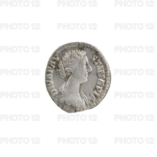 Denarius, Faustina the Younger (ca. 130–176; Roman empress 161–176) (posthumous issuing), Marcus Aurelius (121–180; Roman emperor 161–180) (issuer). Obverse: Bust of Faustina II in drapery facing right, legend DIVA FAV—INA PIA. Reverse: Peacock standing left with folded tail, legend CONSE—CRATIO. After 176 CE, Roman Empire (27 BCE–476 CE), Rome. Coin; diameter 17.5–18.5 mm, weight 2.95 g, axis 180°.