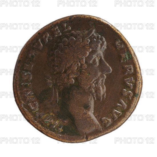 Sestertius of Lucius Verus (130–169; Roman emperor 161–169). Obverse: Head of Lucius Verus with laurel wreath facing right, legend 'IMP CAES L AVREL - VERVS AVG'. Reverse: Lucius Verus and Marcus Aurelius in togas standing opposite each other, holding scrolls and shaking hands, legend 'CON, ORD AVGVSTOR TR P' with 'COS II' in section and letters 'S - C' in fields. Roman Empire, Rome; coin; diameter ~31–32 mm; weight 25.15 g; axis 0°.
