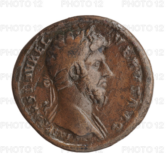 Sestertius of Lucius Verus (130–169; Roman emperor 161–169). Obverse: head of Lucius Verus with laurel wreath and drapery on the left shoulder, facing right; inscription AES L AVREL - VERVS AVG. Reverse: Providentia standing left, holding a globe in her outstretched right hand and a cornucopia in her left; inscription PROV, E, - TR P COS II; field marks S - C. Date: 161. Place: Rome. Culture: Roman Empire (27 BC–476). Material: bronze. Coin diameter c. 32.5–33.5 mm; weight 23.85 g; axis 345°. Iconography: personifications, globes, Providentia, cornucopia.