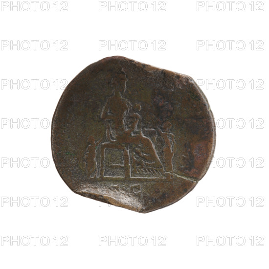 Sestertius, issuer Lucius Verus (130–169; Roman emperor 161–169). Obverse: Draped bust of Empress Lucilla (149–183) facing right, legend around. Reverse: Fecunditas (personification of fertility) seated right holding a child on her knees, another child standing in front and behind her, legend around. Date: 164–169 CE, Roman Empire (27 BC–476). Rome. Coin. Diameter 26.0–30.0 mm, weight 18.28 g, axis 0°.