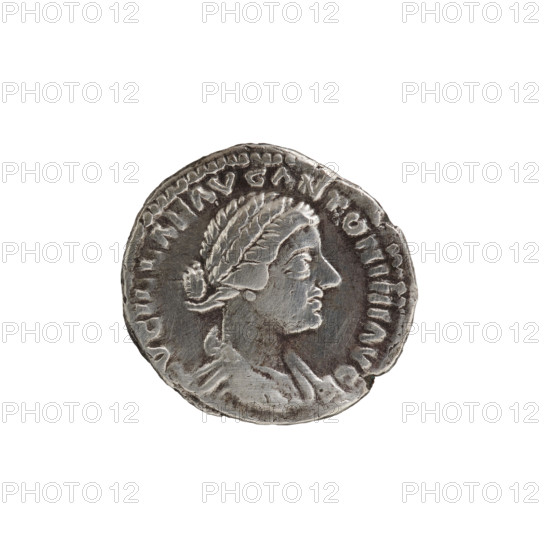 Denarius, Lucilla (149–182; Roman empress 164–169), issuer Lucius Verus (130–169; Roman emperor 161–169). Obverse: Bust of Lucilla in drapery facing right, inscription 'LVCILLAE AVG ANTONINI AVG F' all around. Reverse: Venus stands left, holding an apple in her outstretched right hand and a long scepter in her left, inscription 'VENUS' all around. Date: 164–169. Roman Empire (27 BC–476), Rome. Coin; diameter 17.0–18.0 mm, weight 3.50 g, axis 165°.