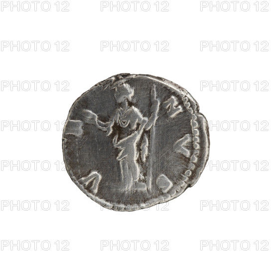 Denarius of Lucilla (149–182), issued under Lucius Verus (130–169), Roman Empire, 164–169. Obverse: bust of Lucilla in drapery facing right, inscription 'LVCILLAE AVG ANTONINI AVG F'. Reverse: Venus standing left, holding an apple in her outstretched right hand and a long scepter in her left, inscription 'VENVS'. Coin: diameter 17.0–18.0 mm, weight 3.50 g, axis 165°.