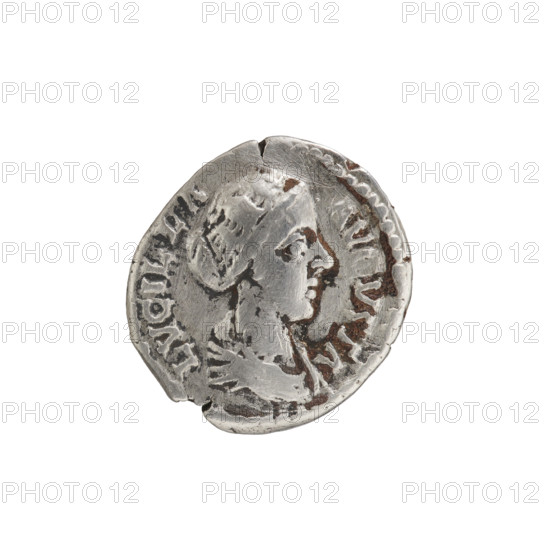 Denarius, Lucius Verus (130–169; Roman emperor 161–169) (issuer). Obverse: Bust of Lucilla (149–182/183; Roman empress 164–169) in drapery facing right, inscription LVCILLA·AV·VSTA. Reverse: Pudicitia (Personification of Modesty) seated in a veil facing left, right hand covered by her neckline, left hand resting on the seat, inscription PVDICITIA. Date: 164–169. Roman Empire (27 BC–476), Rome. Coin; diameter 17.0–18.5 mm, weight 3.45 g, axis 180°.