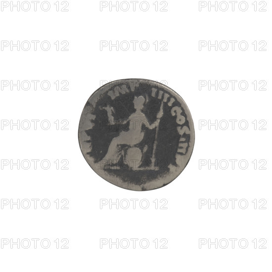 Denarius of Commodus (reigned 177–192). Obverse: Head of Commodus in laurel wreath to the right, legend 'M COMMODVS A NTONINVS AVG'. Reverse: Roma seated on a shield to the left, holding Victoria in his right hand and a spear in his left, legend 'TRP VI · IMP · IIII · COS III · PP'. Iconography: shields, Victoria (attribute), Roma (personification), spears. Date: 181. Place: Rome, Roman Empire. Medium: silver coin. Diameter: 16.5–17.0 mm. Weight: 2.60 g. Axis: 0°.