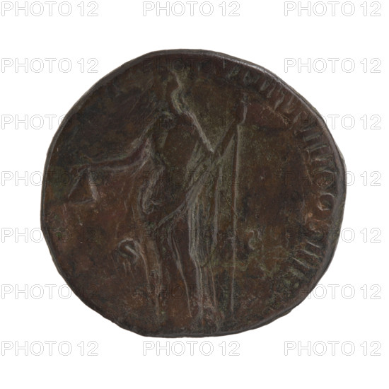 Sestertius of Commodus (161–192; Roman emperor 177–192). Obverse: Head of Commodus in a laurel wreath facing right, inscription M COMMODVS - ANTONINVS AVG. Reverse: Libertas standing left, holding a liberation cap (pileus) in her right hand and a staff (vindicta) in her left, inscription P VI IMP IIII COS III P in fields, 181. Roman Empire (27 BC–476), Rome. Coin. Diameter: 29.5–31.5 mm; weight: 20.01 g; axis 0°.