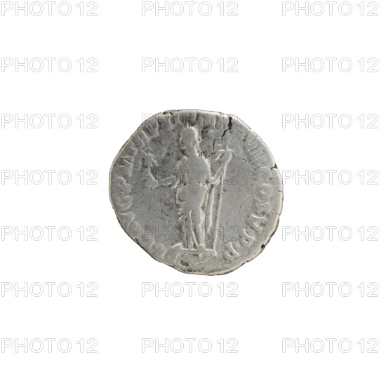 Denarius, Commodus (161–192; Roman emperor 177–192). Obverse: Head of Commodus in a laurel wreath facing right; inscription M COMM ANT P - FEL AVG BRIT. Reverse: Felicitas standing left, holding a long caduceus in her left hand and a figure of Victoria in her right hand; inscription FEL AVG PM TR P XI IMP - VII COS V PP. Iconography: caducei, Felicitas (personification), Victoria (attribute); Commodus — iconography. Date: 186. Culture/place: Roman Empire, Rome. Medium/format: coin. Diameter: 17.5–18.5 mm. Weight: 3.00 g. Axis: 180 degrees.