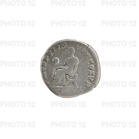Denarius of Commodus (reigned 177–192). Obverse: Head of Commodus in a laurel wreath facing right, legend 'M COMM ANT P - FEL AVG BR' all around. Reverse: Emperor in a toga seated on a curule chair facing left, holding a globe in his right hand and a scroll in his left, legend 'PM TR P XI IM - P VII COS V PP' all around. Roman deities/iconography: scrolls, curule chair, globe. Roman Empire (27 BC–476), Rome. Coin; diameter 16.5–17.0 mm, weight 2.55 g, axis 345°.