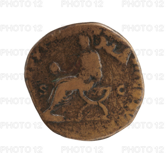 Sestertius of Commodus (161–192; Roman emperor 177–192). Obverse: Head of Commodus in a laurel wreath to the right, inscription 'M COMMODVS ANT - P FELIX AVG BRIT' around. Reverse: Emperor in a toga sitting on a curule chair to the left, holding a globe in his right hand and a scroll in his left; behind his head flies Victoria with a wreath; inscription 'RP XI' around, 'IN SC' in fields. Roman Empire (27 BC–476), Rome. Coin; diameter 27.0–28.0 mm, weight 21.40 g, axis 0°.