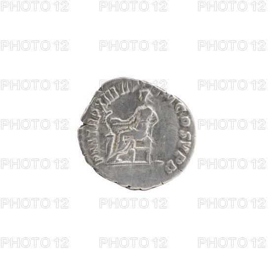 Denarius of Commodus (161–192; Roman emperor 177–192). Obverse: Head of Commodus in a laurel wreath facing right, legend 'M COMM ANT - P FEL AVG BRIT'. Reverse: Salus seated left, holding a patera in her right hand feeding a snake coiled around an altar, with legend 'PM TR P XIII IM, III COS V PP'. Date: 187–188. Roman Empire; Rome. Coin. Diameter: 15.5–17.5 mm. Weight: 2.80 g.