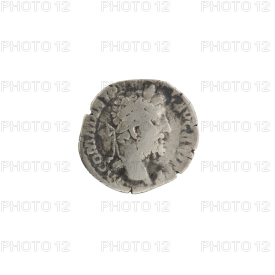 Denarius, Commodus (161–192; Roman emperor 177–192), issuer: Commodus. Obverse: Head of Commodus in a laurel wreath facing right; inscription M COMM ANT P FEL - AVG BRIT PP. Reverse: Apollo in a long robe stands frontally, head turned right, left hand holds a lyre leaning against a column, right hand holds a plectrum; inscription PM TR P XVI COS VI. Date: 190–191. Roman Empire (27 BC–476), Rome. Coin; diameter 16.5–18.0 mm, weight 2.35 g, axis 15°.