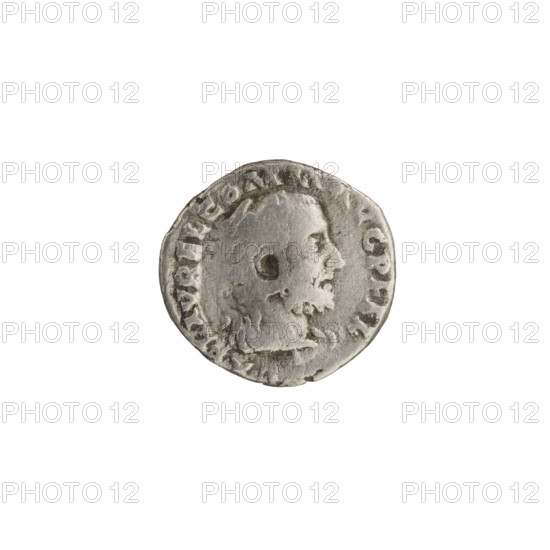 Denarius of Commodus (reigned 177–192). Obverse: bust of Commodus in lion skin (wearing laurel wreath) right, inscription 'AEL AVREL COMM AVG P FEL'. Reverse: club, bow and quiver with arrows, inscription 'HERCVLI ROMA - NO AVG'. Date: 191–192. Place: Rome, Roman Empire. Material: silver coin. Dimensions: diameter 16.0–17.0 mm, weight 3.50 g, axis 165°.