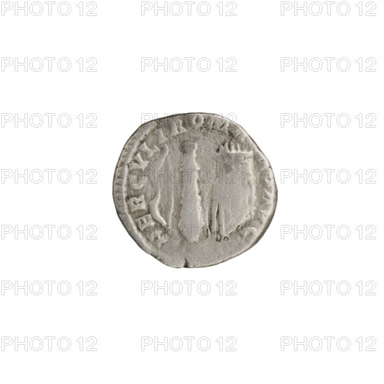 Denarius of Commodus (161–192 CE), 191–192 CE, Rome. Obverse: bust of Commodus in laurel wreath right, inscription 'AEL AVREL COMM AVG P FEL'. Reverse: Hercules attributes — club, bow and quiver with arrows — inscription 'HERCVLI ROMA - NO AVG'. Iconography: clubs, lion skin (attribute), bows, quivers; bust in lion skin. Coin; diameter ~16–17 mm, weight 3.50 g, axis 165°.