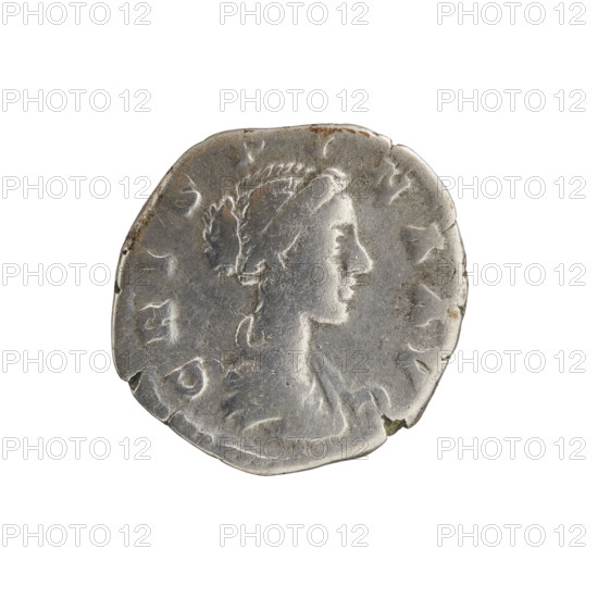 Denarius. Obv: Draped bust of Crispina facing right, inscription 'CRISPINA AVG'. Rev: Rectangular altar with flame, inscription 'DIS·GENI·TALI·BVS'. Issued by Commodus. Dates attributed 178–183. Roman Empire, Rome. Coin: diameter 16.5–17.0 mm, weight 3.00 g, axis 0°. Makers/figures: Crispina (164–192?, Roman empress 178–192), Commodus (161–192, Roman emperor 177–192).