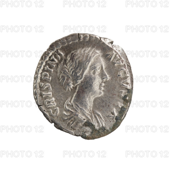 Denarius of Crispina (164–192?, Roman empress 178–192) issued under Commodus (161–192, Roman emperor 177–192). Obverse: draped bust of Crispina facing right, inscribed CRISPINA AVGVSTA. Reverse: Concordia standing left, holding a patera in her right hand and a cornucopia in her left, legend CON-C-O- (partial). Date: 178–183. Roman Empire (27 BC–476), struck in Rome. Coin: diameter 17.5–18.5 mm, weight 3.25 g, axis 180°.