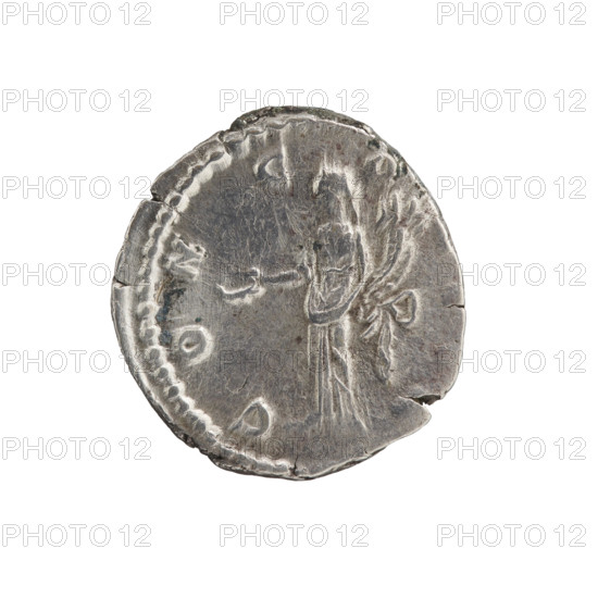 Denarius of Crispina (164–192?), Roman empress (178–192); issuer: Commodus (161–192), Roman emperor (177–192). Obverse: Draped bust of Crispina facing right, inscription CRISPINA - AVGVSTA. Reverse: Concordia standing left, holding a patera in her right hand and a cornucopia in her left, partial inscription CON - C - O -. Date: 178–183. Roman Empire (27 BC–476). Coin: diameter 17.5–18.5 mm, weight 3.25 g, axis 180°.
