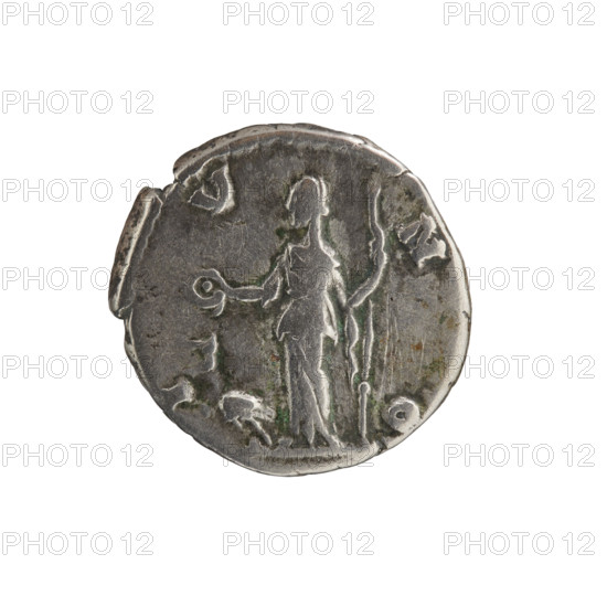 Denarius of Crispina (164–192?, Roman empress 178–192) and Commodus (161–192, Roman emperor 177–192) — Roman Empire, 178–183, Rome. Obverse: draped bust of Crispina facing right, inscription 'CRISPINA · AVGV', mint control 'A' around. Reverse: Juno standing left, holding a long scepter in her left hand and a patera in her right, peacock below, inscription 'I · V · NO' circumferential. Silver coin; diameter 18.0–18.5 mm, weight 3.05 g, axis 0°.